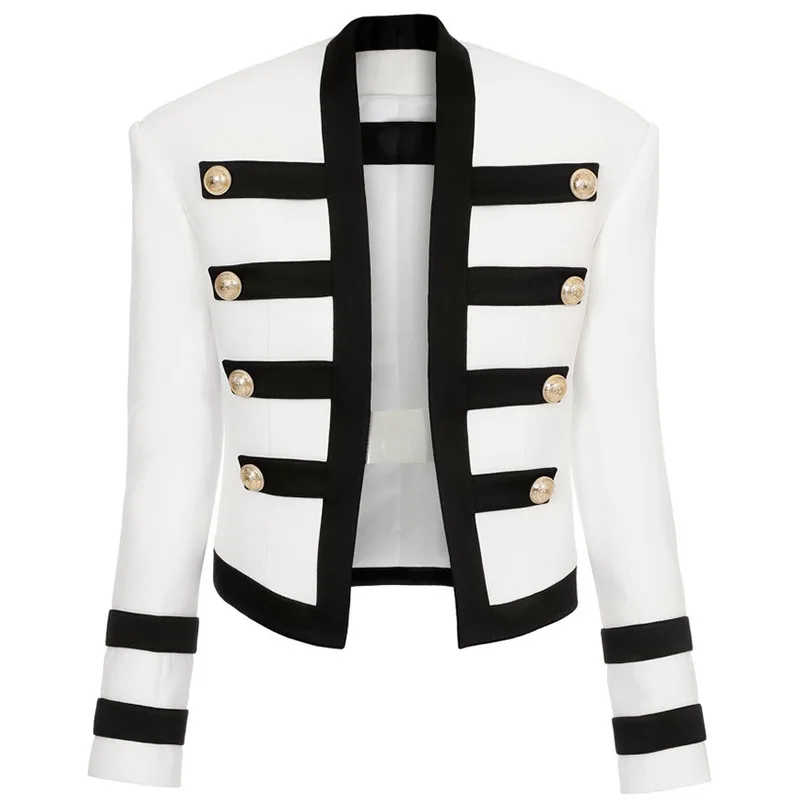 

Fashion Slim Blazer Women Handsome Jacket Lion Buckle Black White Contrast Lady Slim Jacket Blazer Girl