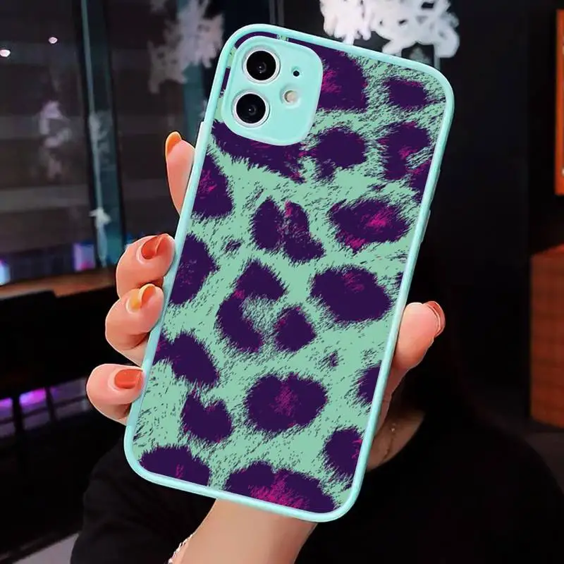 

Phone Case For iPhone 12 11 Mini Pro XR XS Max 7 8 Plus X Tiger Leopard Print Matte transparent blue Cover