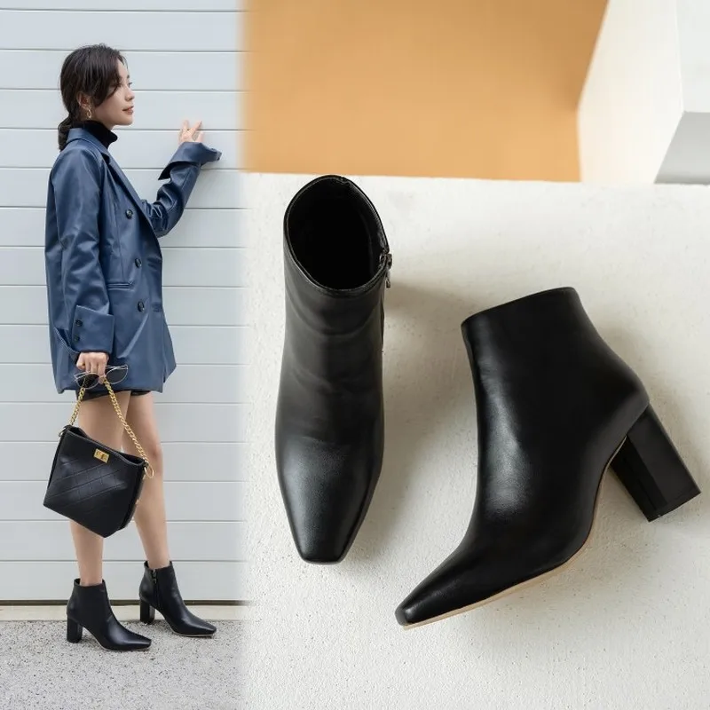 Женские Простые ботильоны MAZIAO черные повседневные на высоком каблуке с