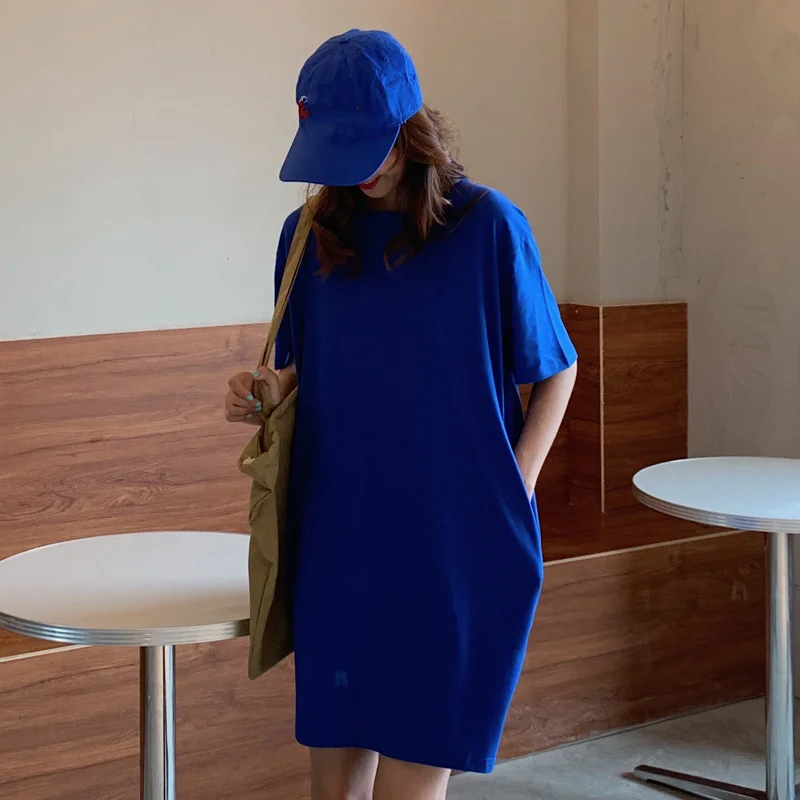 

Women Casual Loose Solid T Shirt O Neck Mini autumn winter Dress plus size Batwing Short Sleeve Basic Dresses Vestidos