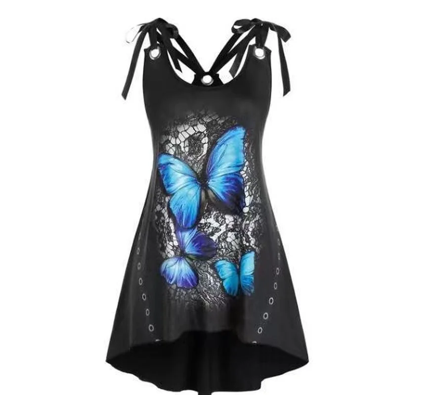 

New Women 2021 Summer Casual Sleeveless Dress Butterfly Print Sexy Spaghetti Strap Off Shoulder Lady Mini Dresses Beach Vestidos