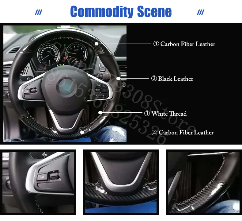 

For Ford Expedition 5.4L V8 2007-2020 Carbon Fiber Leather Black Leather Car Steering Wheel Covers car accessories