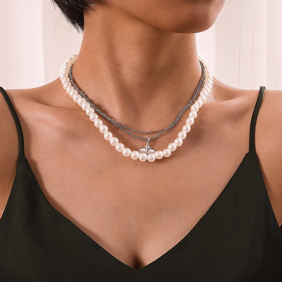 

Fashion casual women pearl necklace double necklace Bridal wedding jewelry Female student beauty accessories Pendant necklace