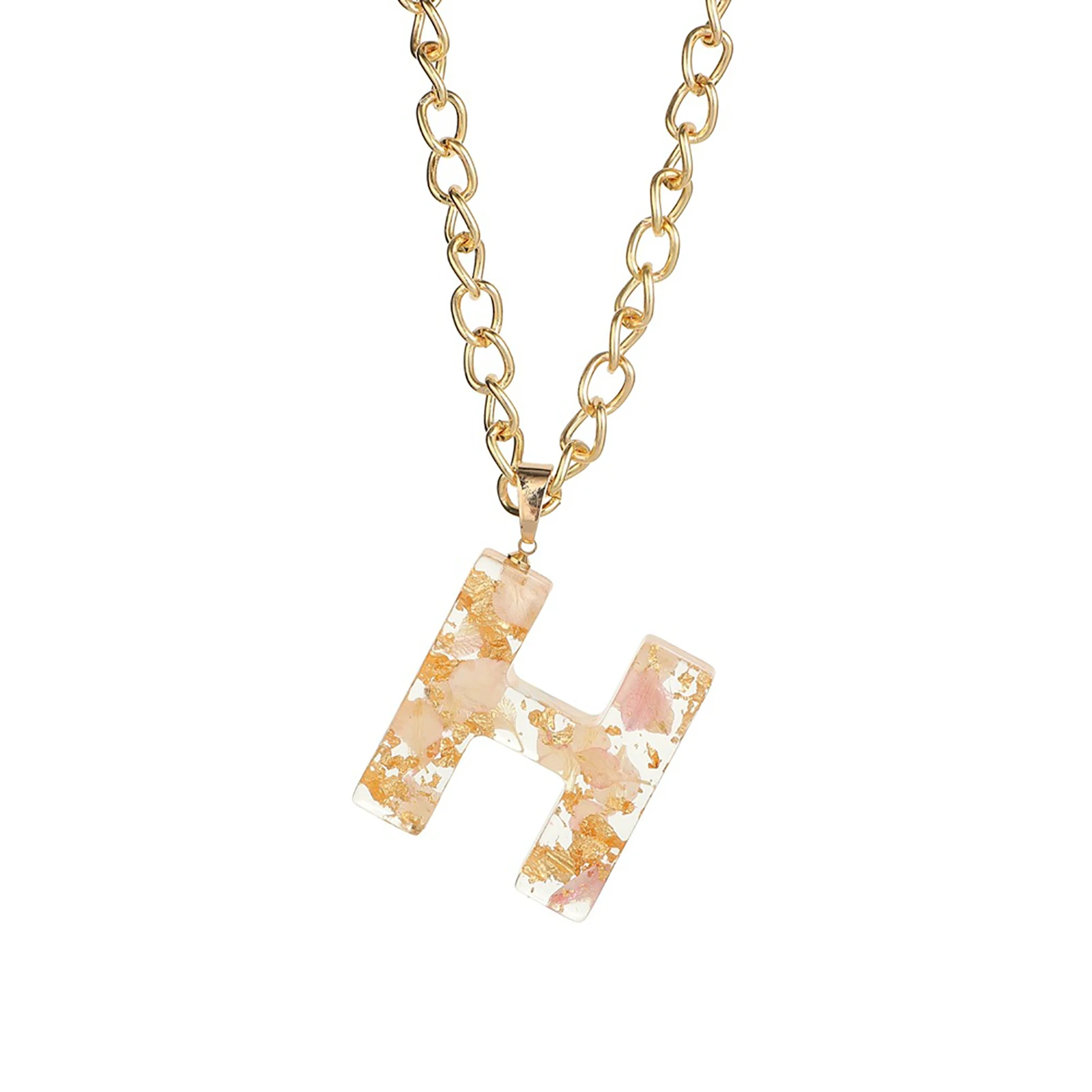 

1 PC Resin Necklace Gold Color Light Pink Capital Alphabet/ Letter Message " A-Z " Foil 60cm(23 5/8") long