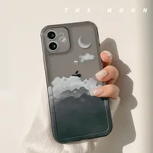 Retro Moon night Late cloud Shockproof Phone Case For iPhone 13 12 11 Pro Xs Max X Xr 7 8 Plus Lens Protection Case Cute Cover