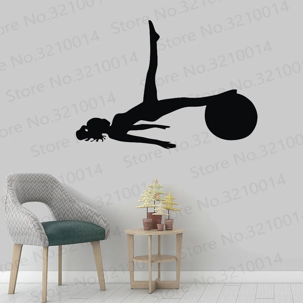 Women With A Ball Pilates Wall Sticker Yoga Gym Decals Art Removable Home Decor Silhouette Vinyl Adhesive Stickers PW378 |