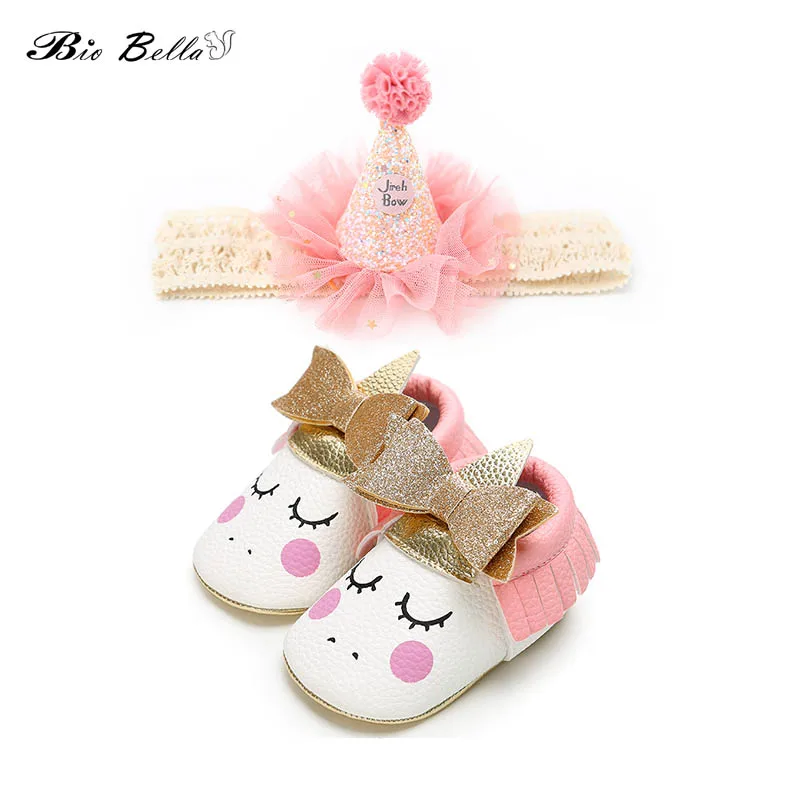 

Headband+ Animal Printed Baby Shoes Toddler Infant Baby Girls Anti Slip First Walker Moccasins Crib Prewalker Soft Sole Shoes