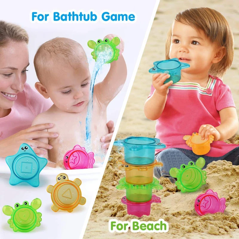 

Kids Bath Toys Fishing Game Bathtub Toys Stacking Cups Clockwork Pool Toys Water Spray Baby Bath Toys Set