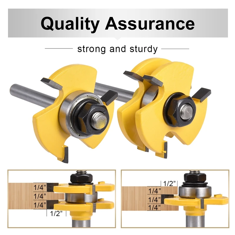 2 pc 8mm Shank Tongue & Groove Joint Assembly Router Bit Set Stock Wood Cutting Tool Milling Cutters 1/2'' Width Depth |