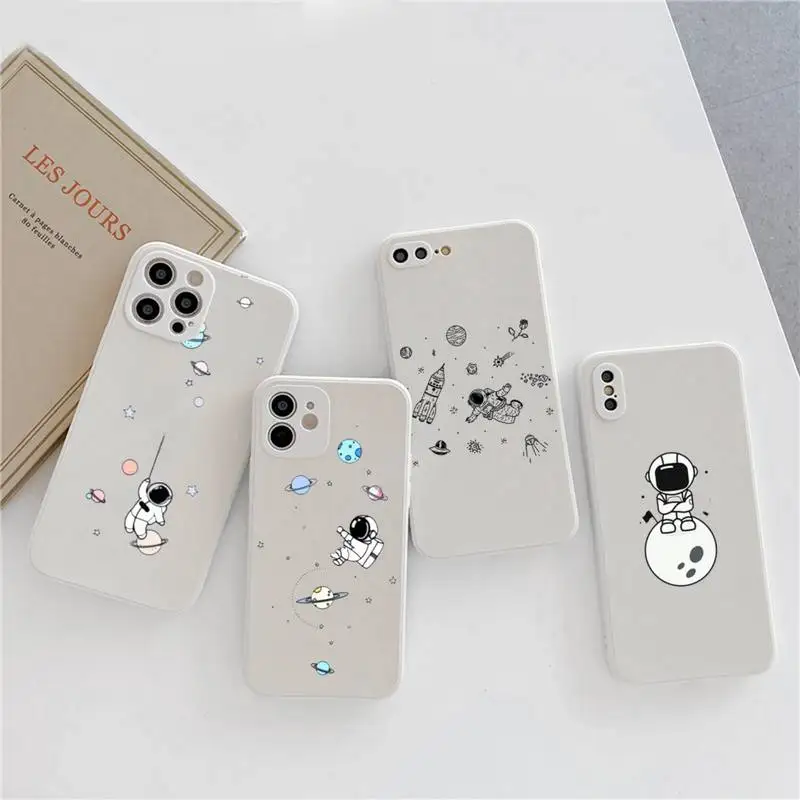 

astronaut cartoon space universe Phone Case Candy Color for iPhone 6 7 8 11 12 s mini pro X XS XR MAX Plus