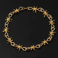 hip hop gold silver color rhinestones choker necklace wire brambles thorns chain choker necklace gothic punk style gifts