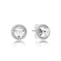 925 sterling silver pan earring two in one forever heart with crystal studs earring for women wedding fashion jewelry