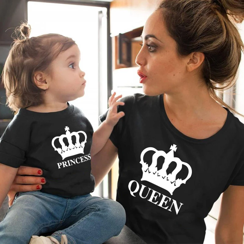 Crown Princess Family matching clothes mommy and me clothes mother daughter matching clothes mom and baby girl Cotton tshirt