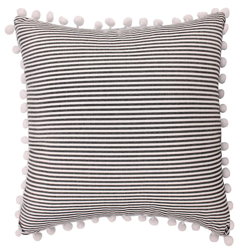 

Soft Cushion Cover Square Striped Decorative Pillows Throw Pillow Case With Pom Poms Home Decor Living Room Sofa Seat Coffee