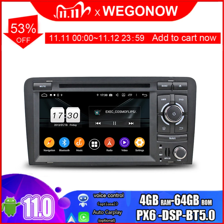 Автомобильный DVD-плеер PX6 DSP HD IPS Android 11 0 4 Гб + 64 Wifi 4G RDS радио GPS карта для Audi A3 8P 2003-2012