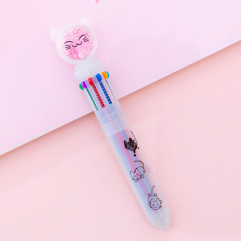 

1PCS Creative Cat Jelly Transparent Plastic 10 Ink Color Ball-Point Pen Ballpoint Pen Student Gift Pen Office Business Ball Pen