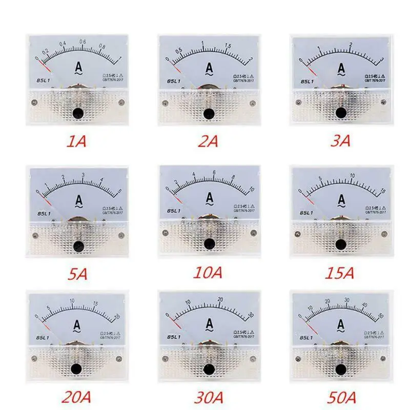 

1PCS Analog Ampere Meter 85L1-A AC 50mA~500mA 1A-50A Rectangle Analog AMP Ammeter class 2.5