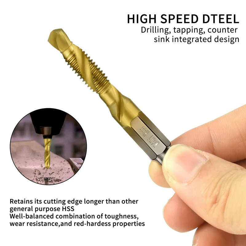 Набор титановых комбинированных Сверл С шестигранным хвостовиком 7 шт 1/4 дюйма