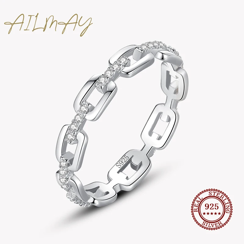 Ailmay 100% 925 סטרלינג כסף פשוט Cadena Hueca Stackable קסם אצבע טבעת עבור נשים בנות מסיבת אביזרי תכשיטים