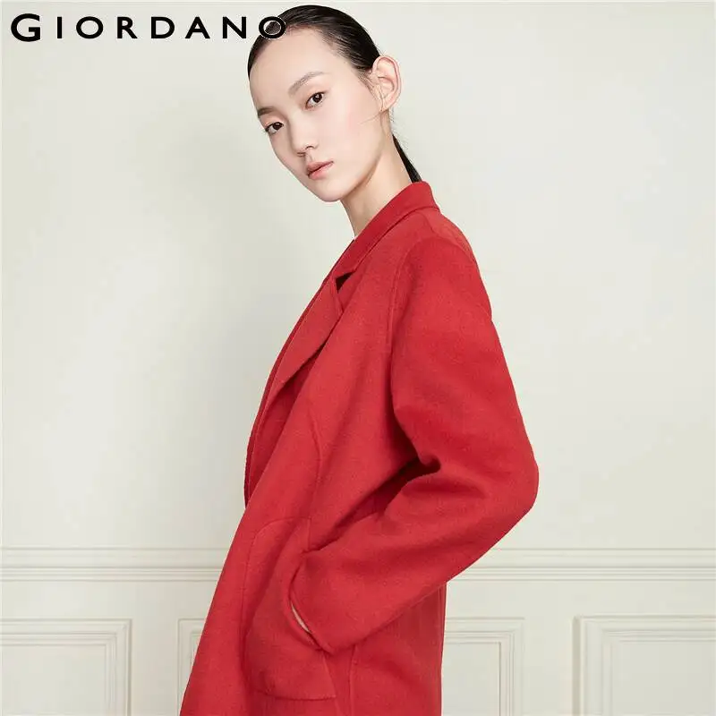 Женское шерстяное пальто Giordano однотонное трикотажное на одной пуговице с