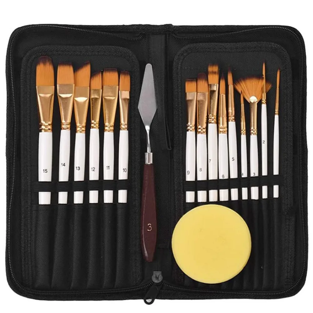 

15 Pcs Oil Paint Brushes Sets Artist Acrylic Brush Kits, for Oil Watercolor Canvas Gouache Painting Brushes Case Palette Sponges