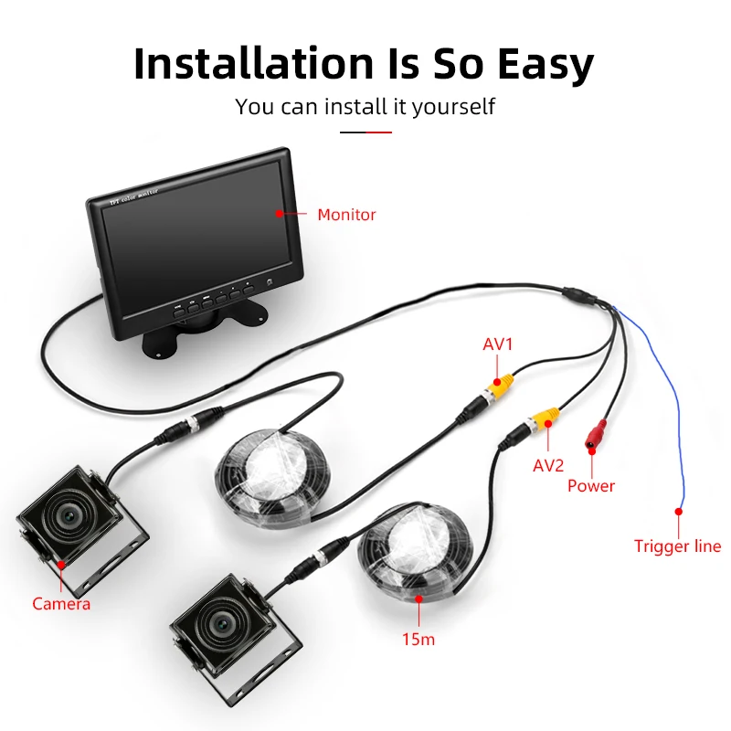 

7" AHD Car monitor TFT LCD Aviation Head Rear View Camera Parking Rearview Night Vision 18 LED IR Waterproof + Reverse Cameras