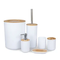 bathroom accessories set 6 pieces bamboo room set toothbrush holder soap dispenser toilet brush trash can bathroom essential set