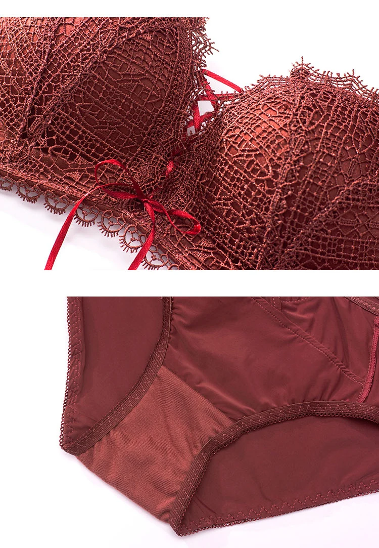 Roseheart, женское модное красное, желтое Сексуальное нижнее белье, беспроводные кружевные трусики, бюстгальтеры с пуш-ап эффектом, комплекты нижнего белья A B Tie Tassel