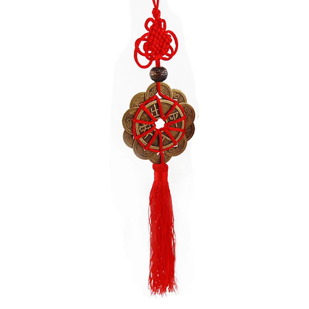Красный китайский узел монеты колокольчик с кисточками для удачи Безопасное