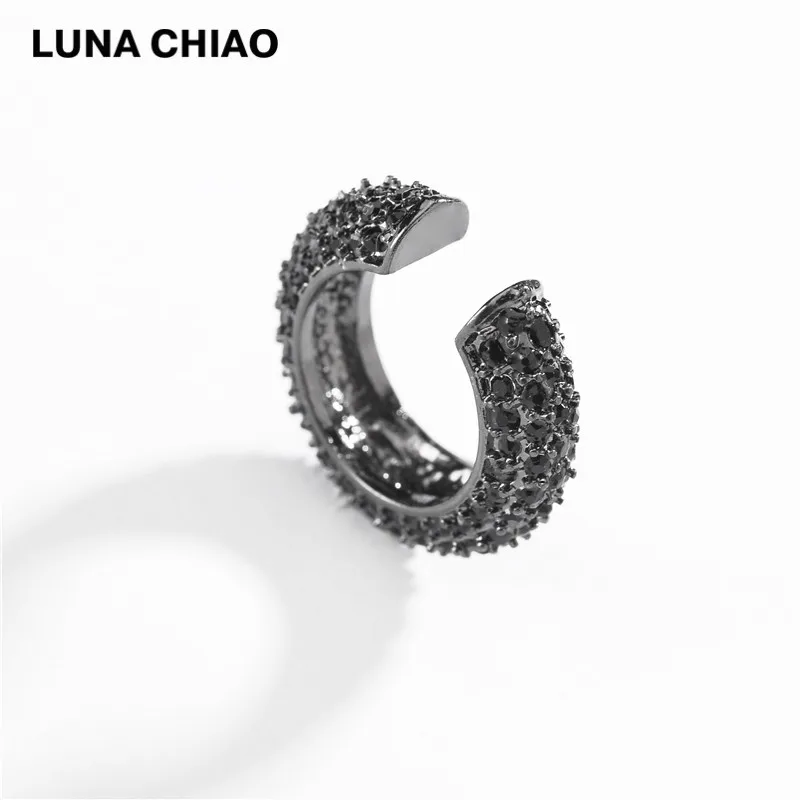 black LUNA CHIAO модные ювелирные изделия со стразами серьги-каффы без пирсинга - Окраска металла: black