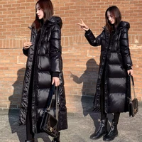 black glossy parka coat womens 2021 fashion thicken winter hooded loose long jacket female windproof rainproof warm outwear