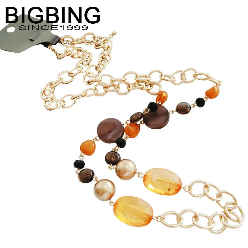 M152 BigBing модная Ювелирные изделия Золотая цепь длинная цепочка, со стразами Цепочки и ожерелья модные женские туфли Цепочки и ожерелья ювелирные изделия оптом