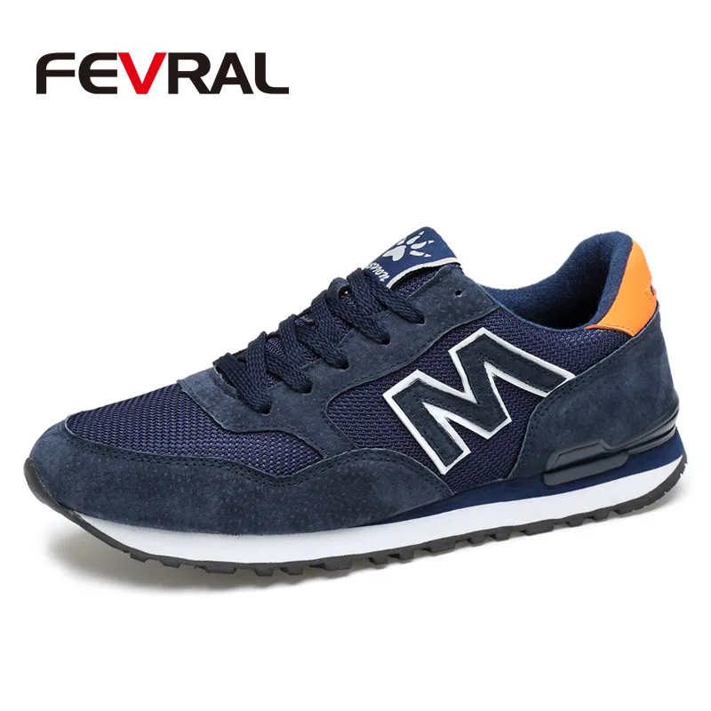03 Dark Blue FEVRAL/мужские кроссовки из натуральной кожи и сетчатого материала; дышащие кроссовки; светильник; уличная прогулочная обувь; сезон весна-лето-осень; повседневная обувь - Цвет: 03 Dark Blue