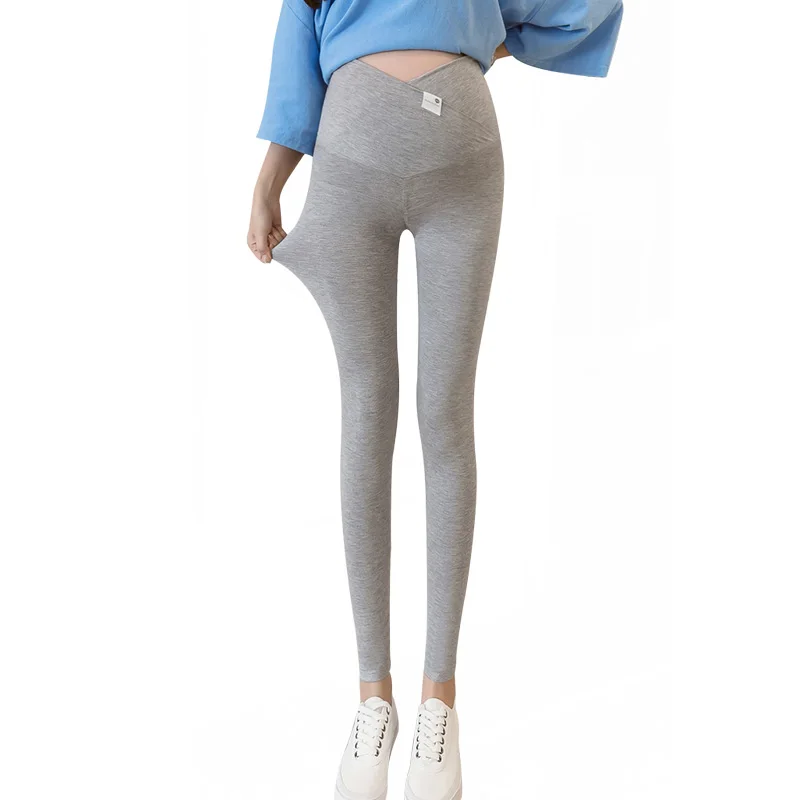 

102# Summer Thin Modal Cotton Maternity Skinny Legging Soft Breathable Across V Belly Pants for Pregnant Women Slim Pregnancy