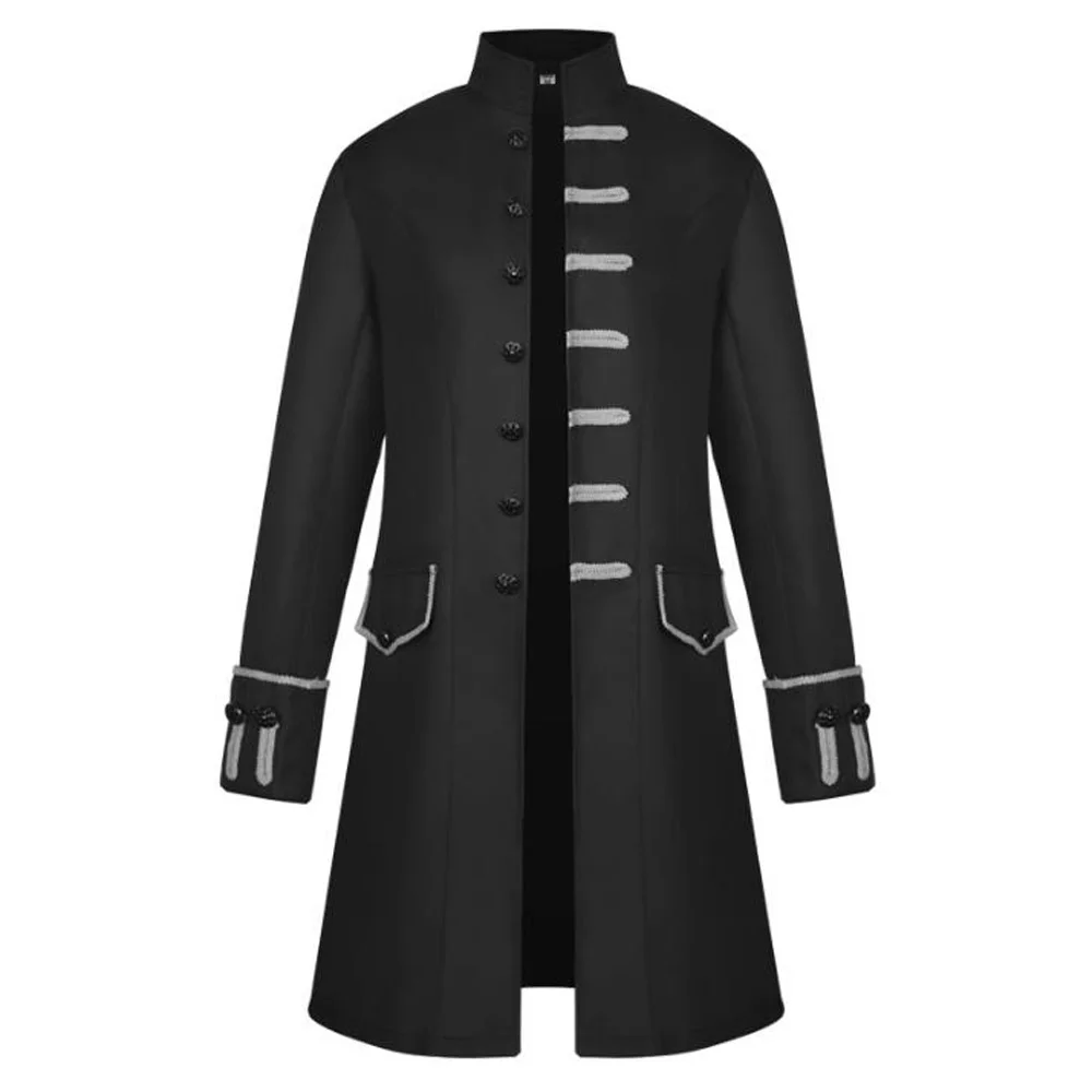 Gothic Men Jackets Black Single-Breasted Buttons Vintage Pirate Cosplay Coat Male Long Sleeve Renaissance Jacket | Мужская одежда