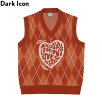 dark icon letters heart rhombus vest men vintage v neck mens sweater with sleeveless 3colors