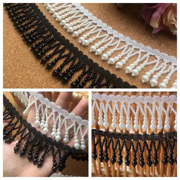 Кружевная отделка из бисера черно-белая жемчужная подвесная кружевная юбка с