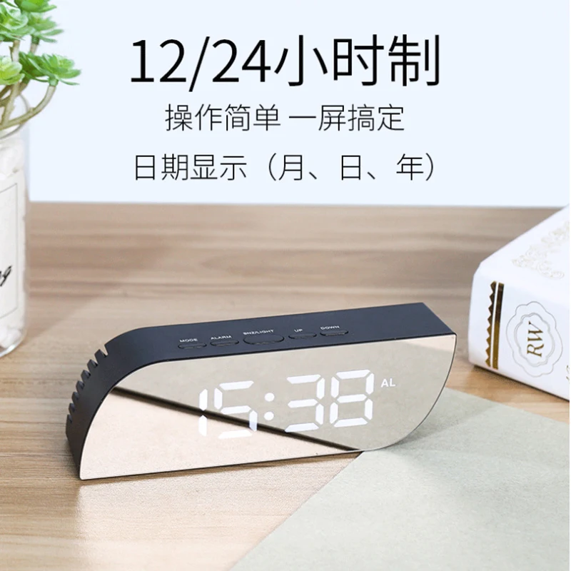 

Desktop Mirror Alarm Clock Multifunctional Bedroom Retro Modern Bedside Black Temperatur Alarm Reloj De Mesa Home Electronics