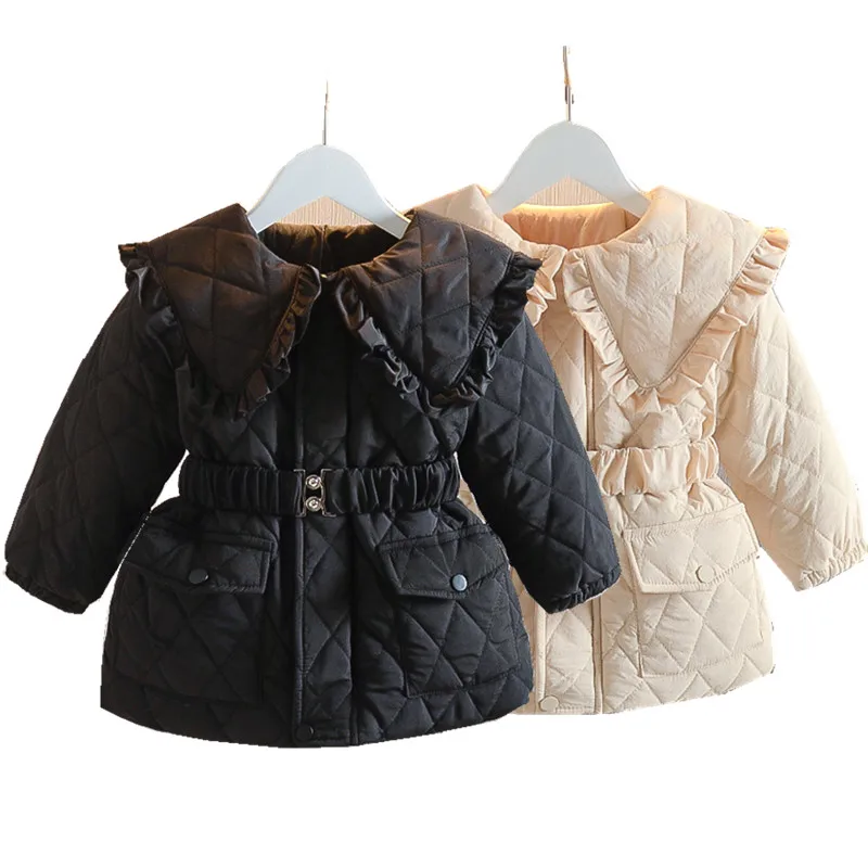 

Одежда для девочек зимние пальто для маленьких девочек, теплые куртки на весну-осень, однотонное пальто для девочек милое теплое длинное па...