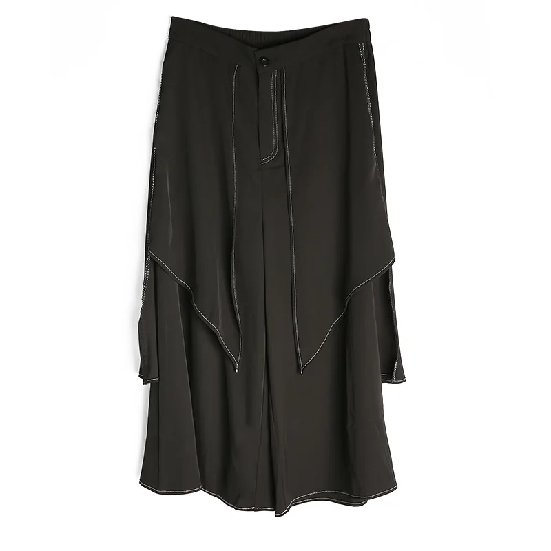 

YourSeason Fashion Spring New Ladies Fake Two Pieces Trousers 2021 Elastic Waist Female Streetwear Loose Long Wide Leg Pants
