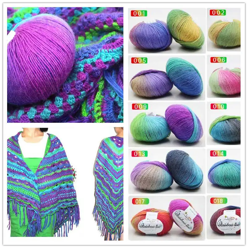 Мяч 50 г разноцветная пряжа ручная работа вязание мягкая 100% шерсть детский много