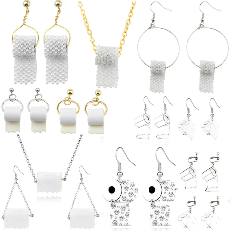 

BUDROVKY 1 Pair New Fun Toilet Paper Earrings Women Fashion Roll Paper Drop Earrings Women Jewelry