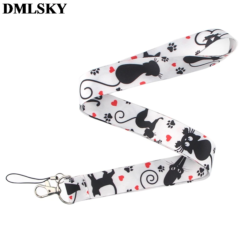 DMLSKY Black Cat Cute Lanyard Lovely Cat Keychain Lanyards for keys Badge ID Mobile Phone Rope Neck Straps Accessories M3781