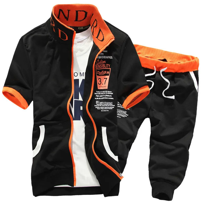 Мужской спортивный костюм из свитшота с коротким рукавом и шортов|Мужские