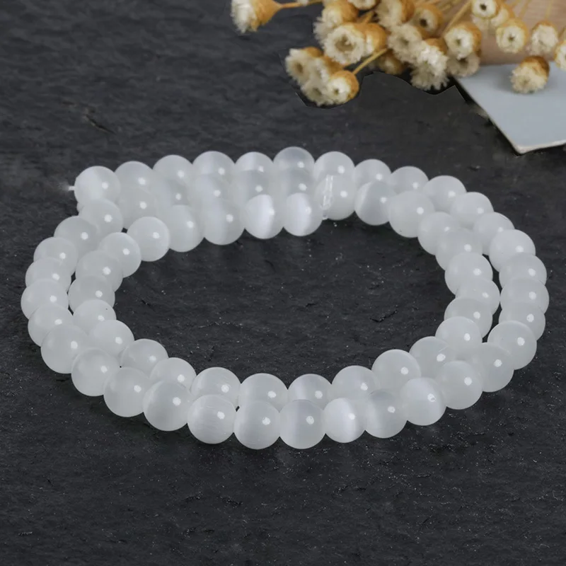

Wholesale Natural Moon Stone Beads, Opal White Cat Eye Round Loose Beads 16" Strand 6 8 10MM for DIY Jewerly Making