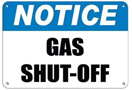 

Warning Sign Notice Gas Shut Off Hazard Sign Emergency Road Sign Business Sign Aluminum Metal Tin Sign