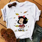 Женская футболка Mafalda, модная футболка с мультяшным принтом, Женская Повседневная футболка с графическим принтом в стиле Харадзюку, Милая женская футболка с коротким рукавом