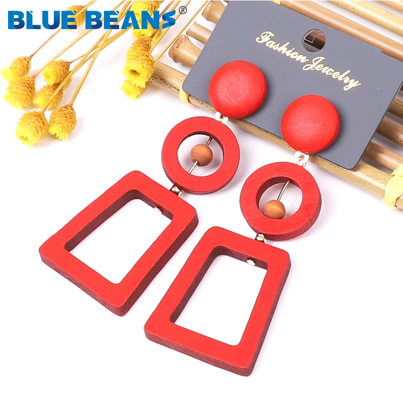 Женские серьги с подвесками BLUE BEANS деревянные в Корейском стиле красными 2020 |