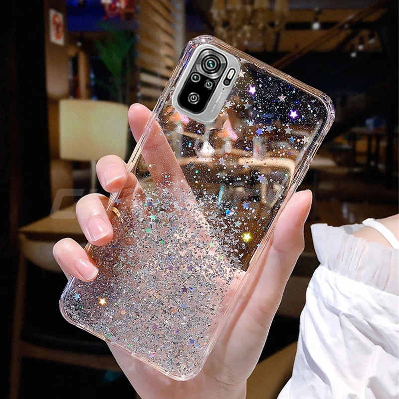 Чехол для Xiaomi Redmi Note 10 9T 9S 9 Pro – роскошный блестящий чехол из мягкого TPU с блестками на задней стороне для 9A 9AT 9C NFC.