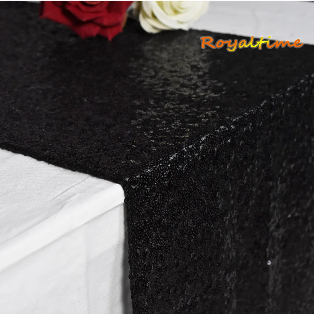 Black 30x180cm Christmas Green/Fuchsia/Burgundy/Rose Gold Sequin table runner for Party table cloth Weddings Decoration Table Runners - Цвет: Black